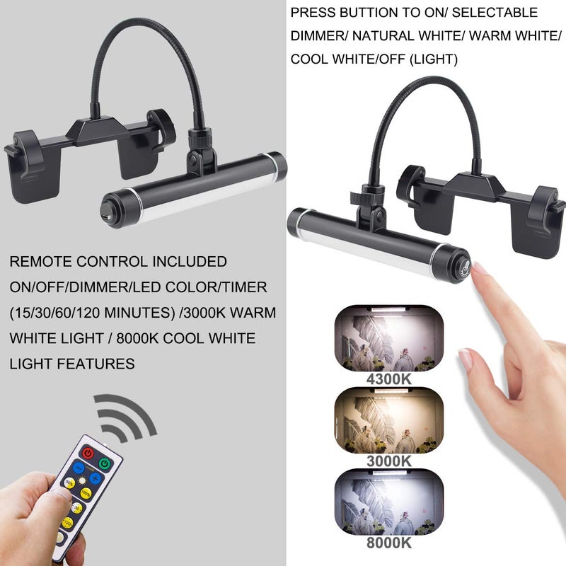 HONWELL Painting Lights Cordless, Dartboard Light with Remote, Rechargeable Picture Light, Picture Frame Lights with 3 Modes 28 LEDs Rotate Head, 360Â° Flexible Neck,Clip on Display Light for Art-Black - Image 3